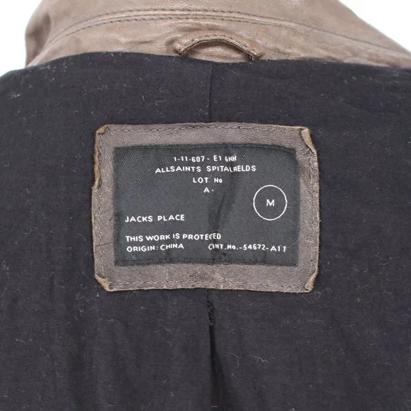 All Saints Post Commander Brown Leather Zip Up Moto Jacket size Medium M - Picture 6 of 6